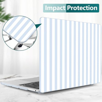DONGKE Case for MacBook Pro 13 Inch (2026-2020 Models A2338 M2 M1/A2251/A2289), Blue & White Stripes Hard Shell Case with Keyboard Protector, Compatible with Retina Display and Touch Bar - color: Blue & White Stripes