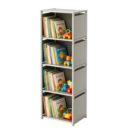 RIIPOO Book Shelf, 4-Cube Storage Organizer, Metal & Fabric Bookcase for Small Spaces, Bedroom, Living Room - style: 4-Cube