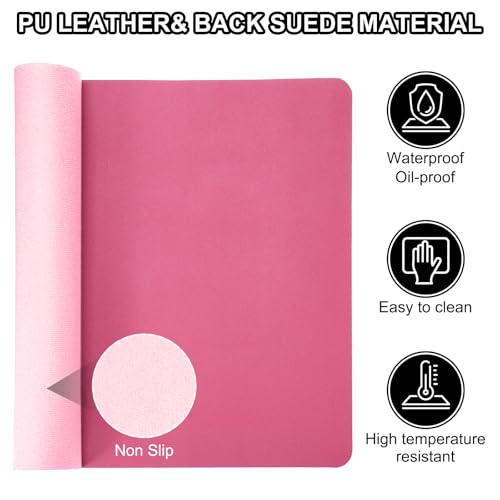 Patikil Desk Mat, 48"x17" Non-Slip Waterproof PU Leather Desk Pad Dual Sided - Rose Red - color: Rose Red, size: 48"x17"