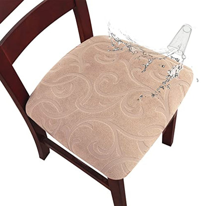 Genina Waterproof Chair Seat Covers Dining Room Chair Covers Stretch Seat Cover for Dinning Room Chair Protector Slipcovers for Kitchen, Hotel (2, Flower Pattern-Khaki) - color: Flower Pattern-khaki