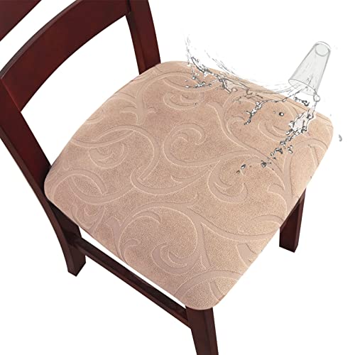 Genina Waterproof Chair Seat Covers Dining Room Chair Covers Stretch Seat Cover for Dinning Room Chair Protector Slipcovers for Kitchen, Hotel (2, Flower Pattern-Khaki) - color: Flower Pattern-khaki