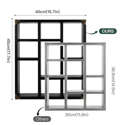 17.7x15.7-Inch Shadow Box Shelf 9-Slot Rustic Floating Shelves Larger Wall Mounted Lightweight Solid Wood Display Freestanding Farmhouse Shelf (9C-Classic Black) - color: 9c-classic Black, size: 1 PCS