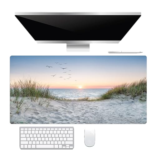 EOBTAIN Large Beach Mouse Pad Coastal Sunset Desk Mat for Keyboard and Mouses Nature Landscape Ocean Sea Desktop Accessories for Office Smooth Non Slip Rubber Gaming Mousepads,31.5x15.7 Inch - color: Blue