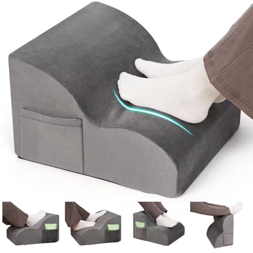 Echaprey Foot Rest for Under Desk at Work,Adjustable Under Desk Footrest Multifunctional 3-Tier Foot Stool with Non-Slip Base and Washable Cover Ergonomic Foot Stool for Office,Home,Car,Travel (Grey) - color: Grey