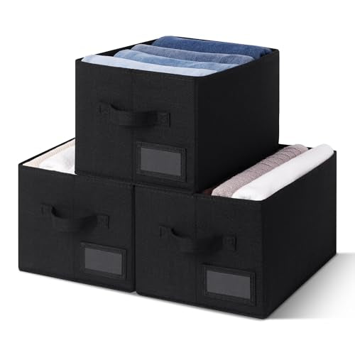 GRANNY SAYS Closet Storage Bins, Fabric Storage Baskets for Clothes, Collapsible Storage Boxes with Handles, Black, Medium, 3-Pack - color: Black, size: Medium