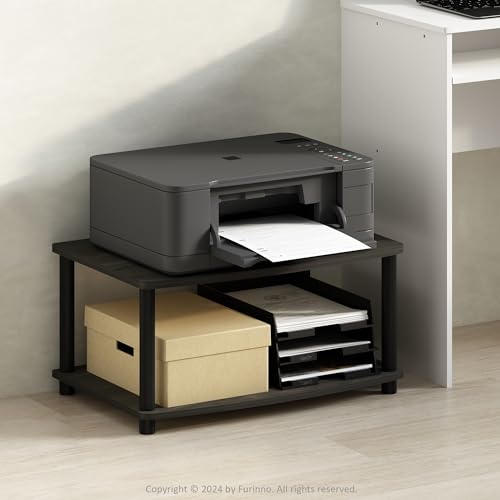 Furinno Turn-N-Tube Printer Stand with Storage, 2-Tier Printer Table, Under Desk Printer Stand, Toolless Assembly, for CPU, Office Supplies, Home Office, Espresso - color: Espresso/Black, size: 2-Tier, 23.8"Wide