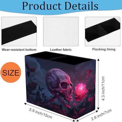 Pen Holder and Anti-Slip Mouse Pad Combination, Makeup Brush Storage Box, Tableware Storage Box, Suitable for Office and Home - Rose Skull - color: Rose Skull