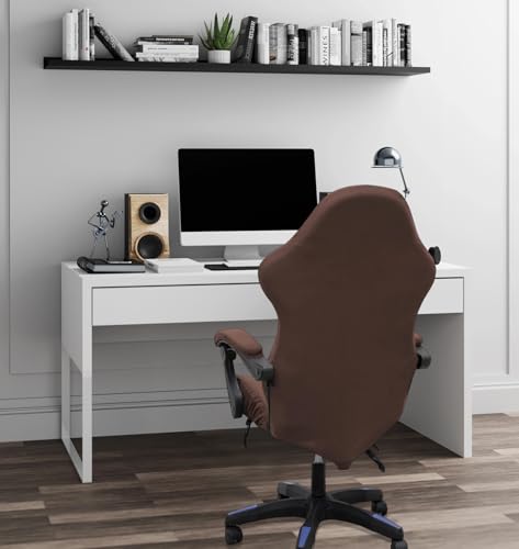 Gaming Chair Cover Set with Armrest Covers, Stretch Ruffled Slipcover for Racing Office Computer Reclining Chairs (Coffee) - color: Coffee