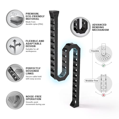 Ultimate Setup Under Desk Cable Management Vertebrae - Perfect for Sit Stand Desk - Wire Management - Adjustable Length - Flexible Cable Spine - Black, 133 cm - color: Black