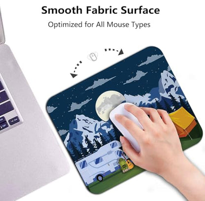 RV Mouse Pad, Outdoors Activity Camping Area Scene Desk Mat | in The Woods with a Cozy Tent and Campfire, Anti-Slip Rubber Base, Silky Smooth Surface, Cute Office/Gaming Mousepad - color: RV