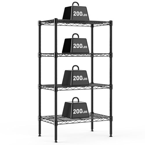 DUMOS 4-Tier Metal Wire Storage Shelves, Adjustable Standing Storage Rack Shelf, Heavy Duty Steel Shelving Unit Organizers for Kitchen Bathroom Pantry Garage, 23.3" Wx13.4 Dx47 H, Black - size: 4 Tier-47"H without wheels