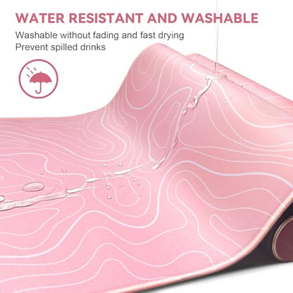DIGSOM Gaming Mouse Pad, Pink with White Topographic Line, 31.5x11.8in | XL Mouse mat, Smooth surface, Anti-slip rubber base, For keyboard and mouse, For home and office use - color: Pink Topographic