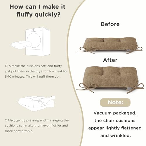 AddGrace Chair Cushions for Dining Chairs Set of 1 Kitchen Seat Cushions with Ties and Non Slip Backing Tufted Indoor Seat Pad for Kitchen Dining Room 18" x 17" x 3" Light Brown - color: Light Brown