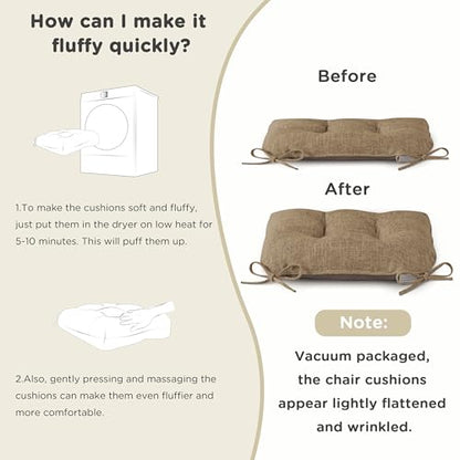 AddGrace Chair Cushions for Dining Chairs Set of 1 Kitchen Seat Cushions with Ties and Non Slip Backing Tufted Indoor Seat Pad for Kitchen Dining Room 18" x 17" x 3" Light Brown - color: Light Brown