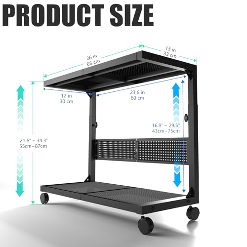 Moricher Computer Tower Stand - Height Adjustable 2-Tier ATX-Case PC Stand Printer Rack Pegboard with Rolling Wheels & Mousepad for Home Office Gaming Accessories