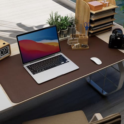 K KNODEL Leather Desk Pad Protector, Office Desk Mat, Large PVC Leather Desk Blotter, Non-Slip Mouse Pad (Dark Brown, 17" x 35.4") - color: Dark Brown, size: 17" x 35.4"