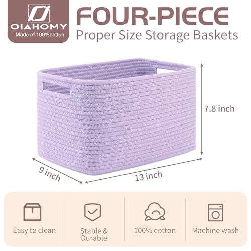 OIAHOMY 4 Pack Storage Baskets for Organizing, Cube Storage Bins for Shelves, Rectangle Storage Baskets With Handles, Woven Baskets for Storage, 12.7''Lx9''Wx7.8''H, Purple - color: Purple, size: 12.7x9x7.8inch