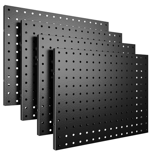 Spampur Peg Board, 4 Pack Metal Pegboard Panels Black Pegboards Wall Organizer, Tools Pegboard Storage System for Workbench, Garage Tool Storage, Office Organization, Wall Home, Craft Room - color: Black, size: 16x12''- 4 Pcs-without hooks