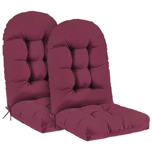 Outdoor Adirondack Chair Cushions Set of 2, 44x19x4 Inch Rocking Chair Cushion, High Back Patio Soft Seat Pad with Ties, Indoor Outside Use, Fade-Resistant & Waterproof, Burgundy - color: Burgundy, size: 44x19x4 Inch