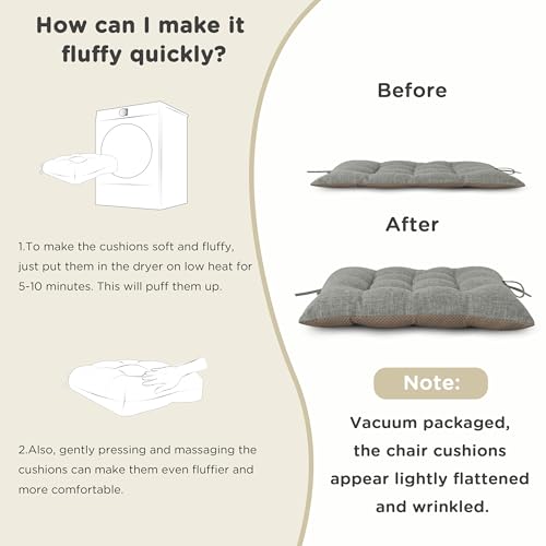 AddGrace Non-Slip Rocking Chair Cushion Extra Large Linen Thick Chair Pads Durable High Back Seat Cushions with Ties Set of 2 Light Grey - color: Light Grey