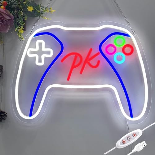 PK Gamepad Neon Sign - Dimmable USB Powered LED Light for Game Room/Teen Boy Bedroom Decor, Birthday Christmas Gift for Gamers - style: PK GamePad