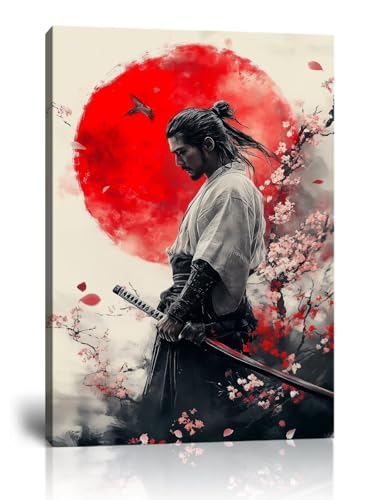 Samurai Canvas Wall Art for Home Living Room Bedorom Decor Cherry with Japanese Samurai Picture Poster Framed Artwork Canvas Prints Ready to Hang(12''W x 16''H) - color: samurai art-20, size: 12"L x 16"W