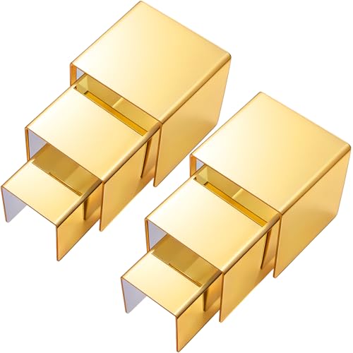 Chuangdi 2 Sets Acrylic Display Risers, Product Stand, Jewelry Display Riser Shelf Showcase Fixtures for Dessert Cupcake Candy Figure Treat Action Showcase (Gold,Medium Set) - color: Gold, size: Medium Set
