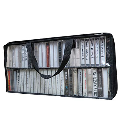Evelots Cassette Tape Bag – See Thru Organizer Storage with Handles - Easy Carrying Case - No Dust or Moisture - Holds 200 Tapes with Cases - size: 4-Pack (Holds 200), style: Cassette Tape Bag