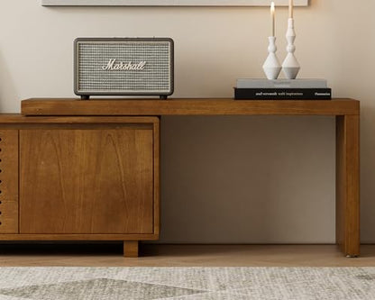 LKTART Mid Century Modern TV Stand,Extendable Entertainment Center for 65/70/75/80 Inch TV,Media Console for Living Room&Bedroom, Brown Ebony - color: Extendable Brown Ebony