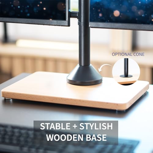 VIVO Freestanding Dual Monitor Stand with Solid Wood Base and Adjustable Arms, Mounts 2 Screens up to 32 inch and 22 lbs Each, Black, STAND-V002FD-B - color: Black/Wood, size: 13" to 32" Screens