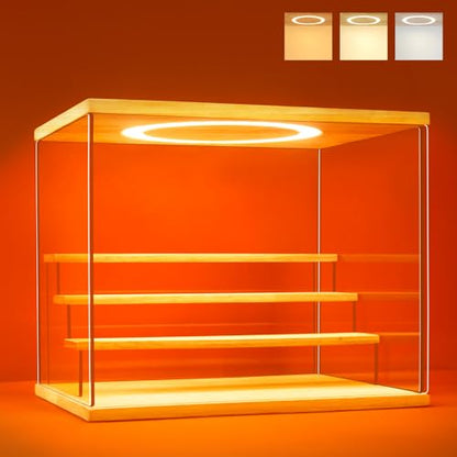 Acrylic Display Case with Adjustable LED Light, 4 Tier Clear Display Box Dustproof Showcase for Action Figures, Collectibles and Mini Toys, Assembly Display Cabinet(Wood 12.5×9.5×10.4in) - color: Wood, size: 4 Tier 12.5×9.5×10.5in