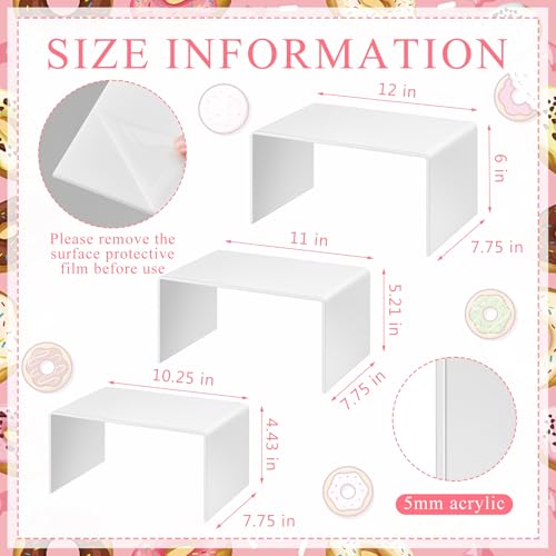 RattanView 3 Pcs Extra Large 12, 11, 10.25 Inch White Acrylic Display Risers Rectangular Acrylic Shelf Riser Display Stands 5 mm Thick for Collectibles Figures Cupcakes Plants