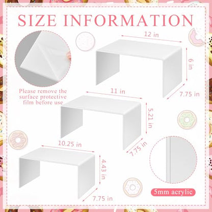 RattanView 3 Pcs Extra Large 12, 11, 10.25 Inch White Acrylic Display Risers Rectangular Acrylic Shelf Riser Display Stands 5 mm Thick for Collectibles Figures Cupcakes Plants