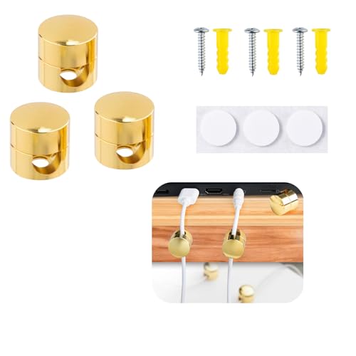 3 Sets Charger Cord Holder, Gold Metal Adhesive Cable Management Clips,Adjustable Cable Anchor Holders,Wire Organizer for Desk, Wall Hook, Home, Office,Bedside Table - color: 3 pieces gold