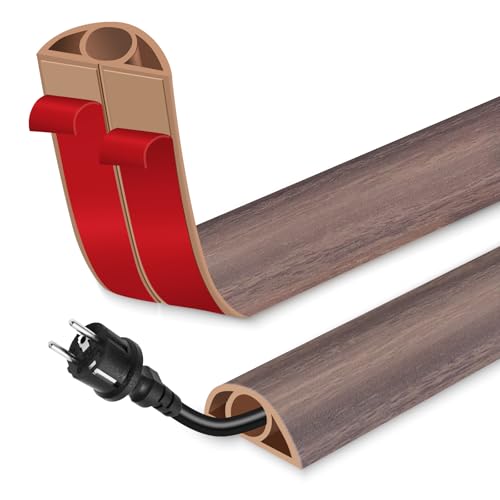 Floor Cord Cover for Wires on Floor Self Adhesive Cord Hider Floor Cable Management Wire Covers for Cords Protector Prevent Cable Trips Cord Cavity W 0.32" x H 0.32", Grayish Brown Wood, 10Ft - color: Grayish Brown Wood, size: 0.78 In x 10 Ft