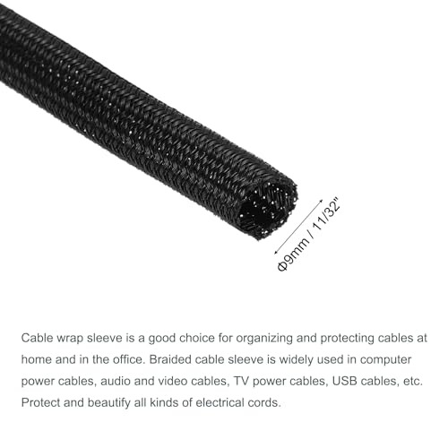 MECCANIXITY Split Sleeve Wire Loom 11/32" 25Ft Black Self Wrapping Braided Sleeve UL94-V2 Fireproof PET Sleeving for Automotive, Home Cable Management - color: Black, size: 11/32 Inch x 25Ft