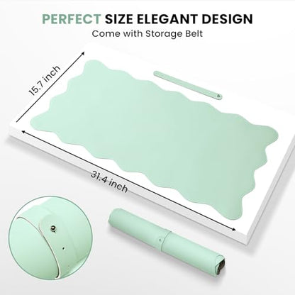 PU Leather Desk Pad, Scalloped Non-Slip Mouse Pad & Large Desk Mat Cover Stitched Edges Writing Pad for Office, Home - Waterproof, Easy to Clean, Durable Surface I 31.4"x15.7", Mint Green - color: Mint Green