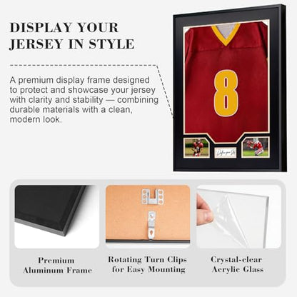 Aluminum Jersey Display Frame Case Large Shadow Box Jersey Frame with Photo Slots 98% UV Protection Clear Acrylic for Football, Hockey, Basketball, Baseball Shirt Ideal Gift for Sports Fans - color: Jersey Frame 8