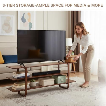 Tiita Wooden TV Stand for 65 Inch TV, Modern Media Console Table with 3-Tier Storage Shelves, Long Entertainment Center for Living Room, Walnut TV Stand with Open Display Rack - color: Walnut With 3 Layers