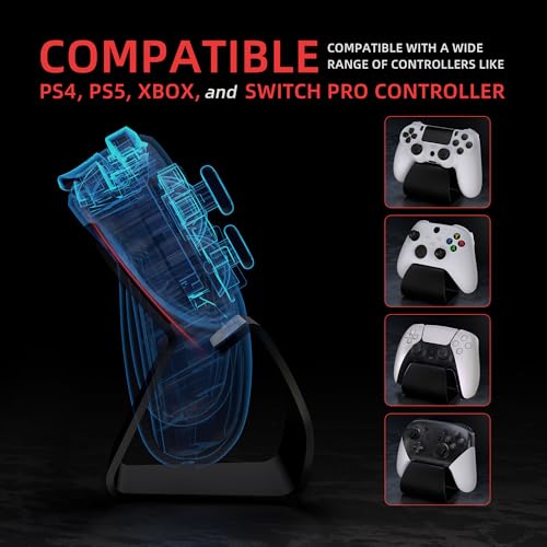 playvital 2 Pack Stand-AL Controller Stand for ps5, for ps4, Aluminium Metal Display Gamepad Holder for Xbox Series X/S, Xbox One, Switch 2 Pro, Universal Desktop Controller Supporter, Black - color: Black 2 Set
