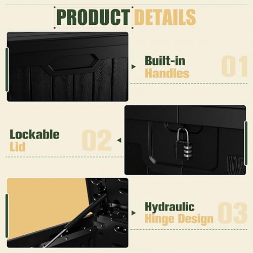 JUMMICO 250 Gallon Outdoor Resin Deck Box with Divider, Waterproof Storage Box with Lockable Lid&Side Handles for Garden Tools, Pools Supplies (Black) - color: Black, size: 250 gallon