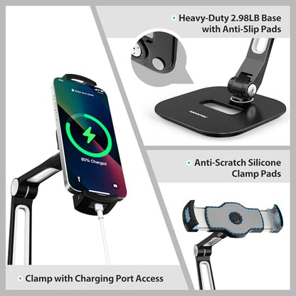 AboveTEK Tablet Stand, Multi-Angle Adjustable iPad Stand Holder, 360° Swivel Tablets Stand Aluminum Desk Mount Fits 4”-11"(Diagonal) iPad/mini/Air/Pro for Business Kiosk Office – Black - color: Black