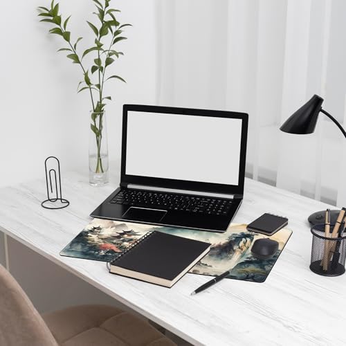 Japanese Mountain Desk Mat Large Mouse Pad Gaming Mousepad 31.5 x 15.8 in | Desk Pad for Keyboard and Mouse, Large Non-Slip Rubber Base Mousepad Desk Mat with Stitched Edges for Gaming Office - color: Japanese Lake and Mountains