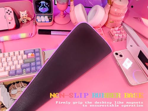 JMIYAV Pink RGB Gaming Mouse Pad 31.5x12 Inch PC XL Large Extended Glowing Led Light Up Desk Pad Non-Slip Rubber Base Computer Cute Mousepad Mat Desk Accessories Gaming Setup Cozy Hideout - color: Cozy Hideout