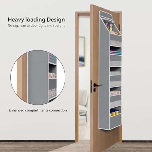 Univivi 6-Shelf Over Door Hanging Organizer Fabric Baby Door Storage with 5 Large Pockets and 3 Small PVC Pockets Wall Mount Hanging Storage Organizers for Baby Essential (Grey) - color: Grey, size: 6 LAYER