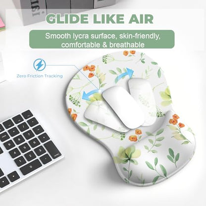 AKIT 3-in-1 Ergonomic Mouse Pad with Wrist Support & Keyboard Wrist Rest Set, Premium Memory Foam Mousepad with Coaster, Pain Relief for Office, Home, Gaming - [Anti-Slip & Breathable Lycra], Flower - color: Flower