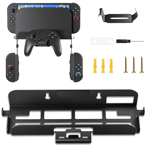 PAWDIARY Wall Mount for Nintendo Switch 2 Console&Accessories, Metal Wall Mount with Hook for Grip Hanging & Bracket for Pro Controller, Safe Storage Your Switch 2 Console & Charging Dock