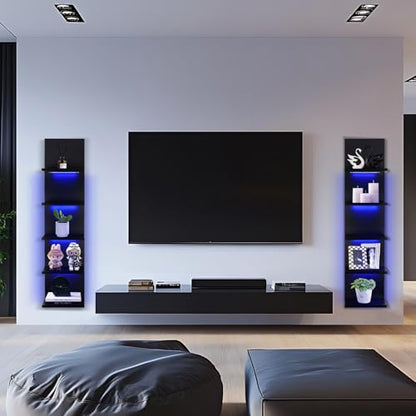 5 Tier Wall Shelf Unit, RGB Lack Shelf, Vanity Shelves with Light,Black Shelves for Room,Office,Bathroom,Remote Control - color: 5 Tier Rgb Black