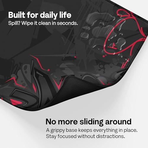 Pixio Mouse Pads - 36 x 16 inch XXL Urban Doodle Black Multifunctional Large Desk Mats for Gaming, Office, Desktop Anti-Slip Waterproof Washable Computer Mouse Mat - color: Black Urban Doodle