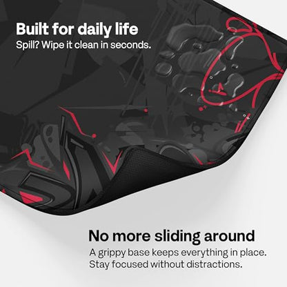 Pixio Mouse Pads - 36 x 16 inch XXL Urban Doodle Black Multifunctional Large Desk Mats for Gaming, Office, Desktop Anti-Slip Waterproof Washable Computer Mouse Mat - color: Black Urban Doodle